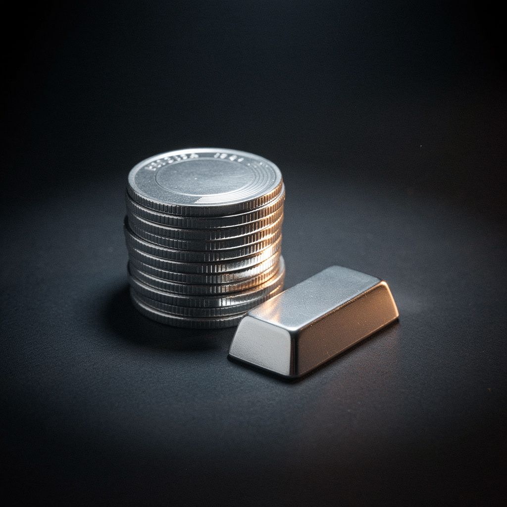 Silver coins and bar